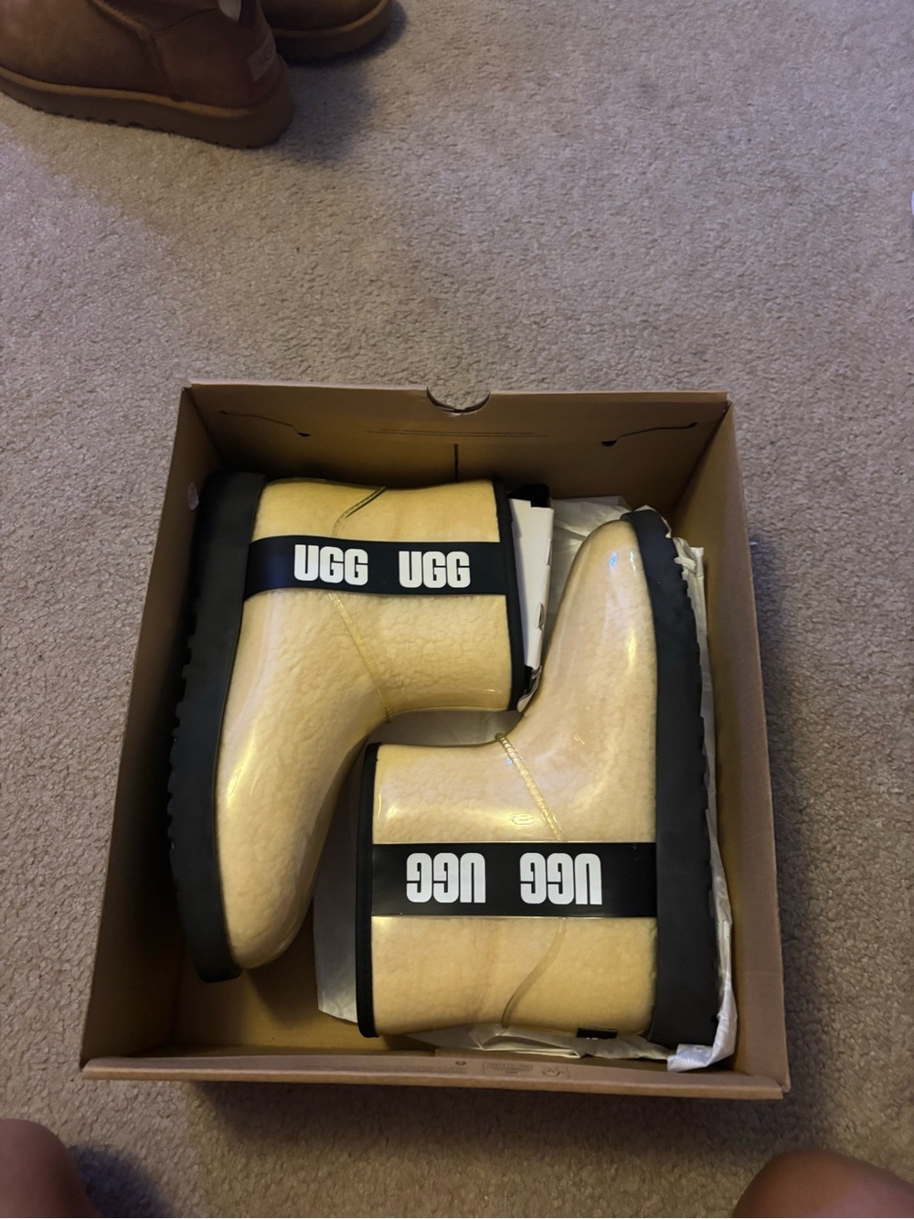 UGG Black and Cream Logo-strap Shearling Lined Boot